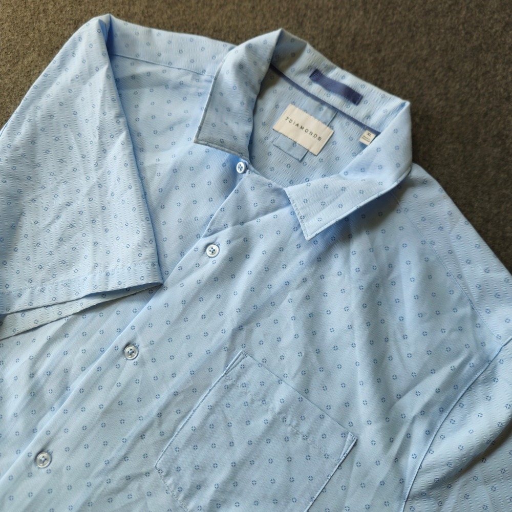 7 Diamonds Mens XL Light Blue Geometric Print Short Sleeve‎ Button Down Shirt